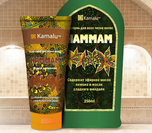 Дизайн упаковки шампуней Kamalu Hammam